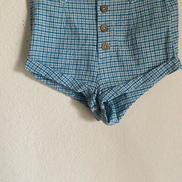 Free People Checked Out Plaid Micro Brief Style Retro Linen Blend Boho Shorts 4 - Picture 4 of 14